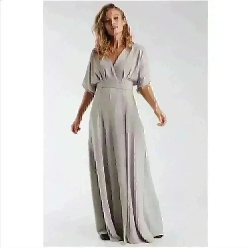 Clad and cloth grey wrap maxi dress Addison dress small neutral maxi long - Picture 4 of 8